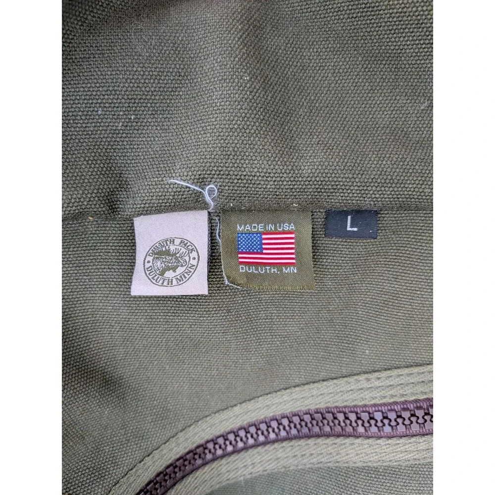 Duluth Pack Sportsman Duffle Large Green Canvas Brown Leather Vintage USA